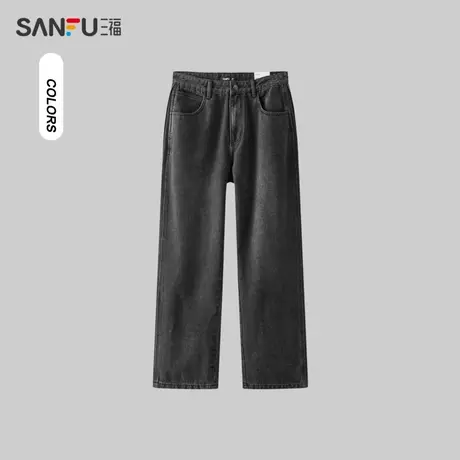 三福2024春季男士脚口钉扣牛仔裤 潮酷机能宽松直筒长裤482273商品大图