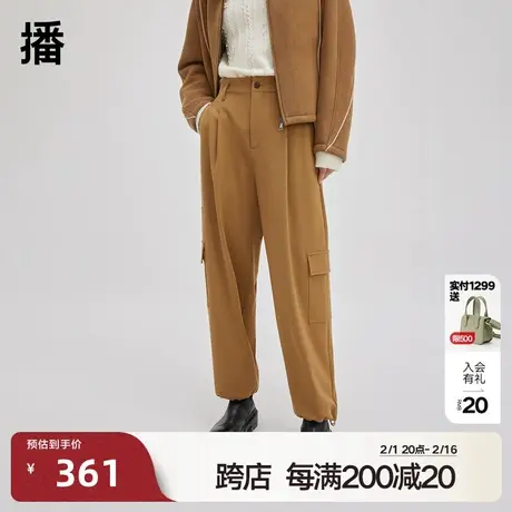 播美拉德高腰工装裤女秋冬新款宽松显瘦小个子休闲长裤DDQ4KD5545图片