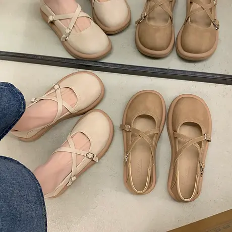 复古玛丽珍鞋女2024年春秋季新款百搭浅口单鞋一脚蹬平底孕妇鞋潮商品大图