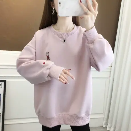 春装新款卡通小熊圆领卫衣女宽松2024年韩版时尚百搭慵懒风上衣潮图片