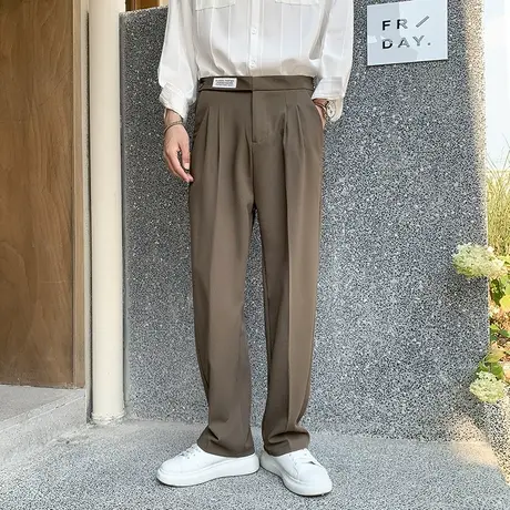 春季休闲裤男长裤简约宽松垂感直筒裤子男美式复古痞帅阔腿拖地裤商品大图