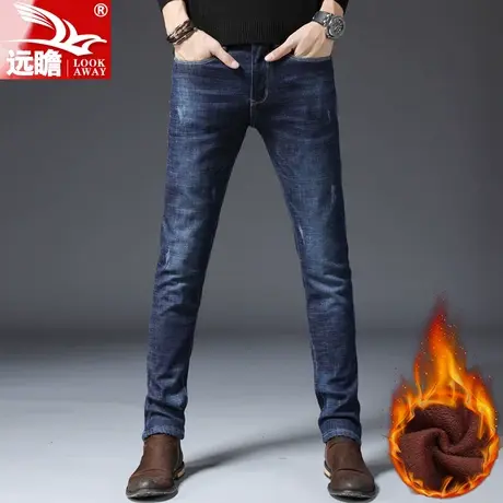 新款男士牛仔裤男冬季加绒修身小脚长裤秋冬百搭潮流男裤加厚裤子商品大图