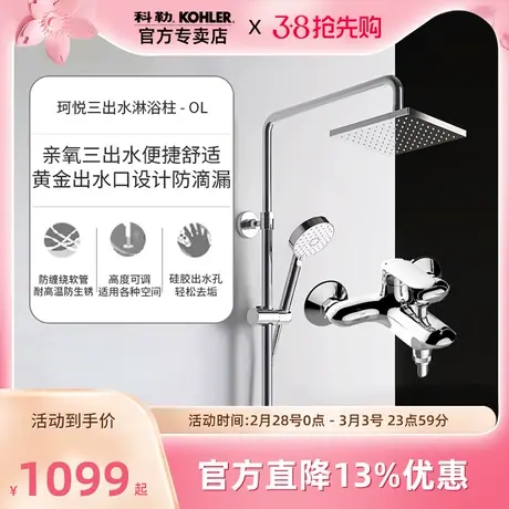 科勒花洒官方旗舰店亲氧三出水手持花洒头淋浴柱花洒套装77365T图片