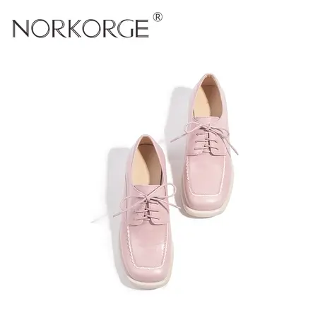 2023新款春复古仙女风温柔紫色JK小皮鞋女真皮方头粗跟中跟乐福鞋商品大图