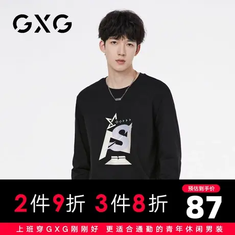 【新品】GXG男装 【纯棉】23秋季时尚字母休闲运动风宽松长袖t恤图片