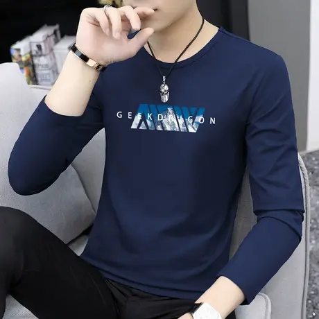 莫代尔长袖t恤男潮牌潮流字母印花圆领上衣服秋季内搭打底衫秋衣商品大图