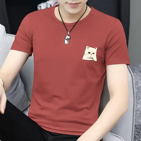 莫代尔冰丝t恤男士短袖夏季圆领上衣服速干凉感半袖潮牌印花体恤商品大图