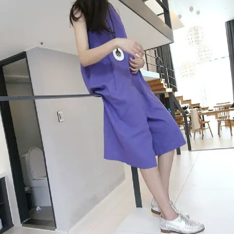 2018夏装新款阔腿连体裤女韩版无袖背心宽松大码七分连衣裤女潮商品大图