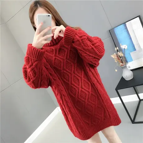 毛衣女冬加厚高领宽松粗针麻花新款2021秋冬中长款打底衫保暖线衣图片