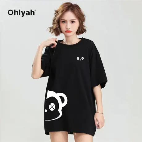 Ohlyah老鼠年系列 夏季宽松韩版圆领短袖女装纯棉t恤学生班服定制商品大图