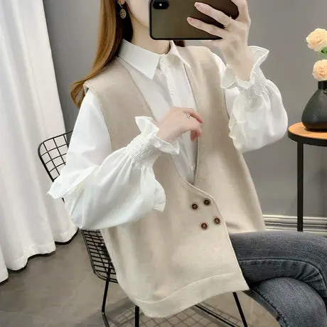 V领套头女士毛衣宽松时尚背心针织衫女小马甲纯色上衣女马甲背心商品大图