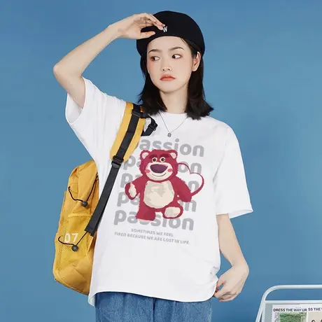 草莓熊夏季短袖2023年新款宽松别致上衣ins潮正肩设计高级感T恤女商品大图