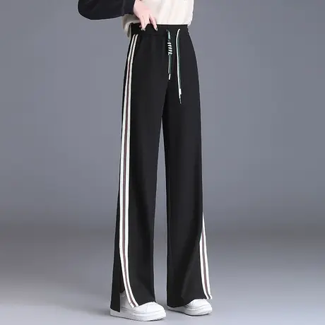 开叉拖地阔腿裤女春季2023新款宽松高腰垂感休闲裤百搭长裤运动裤图片