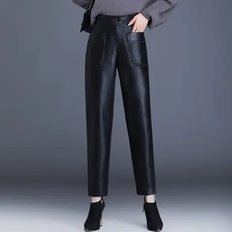 黑色皮裤哈伦裤女秋冬2023新款高腰宽松外穿休闲裤时尚小脚萝卜裤商品大图