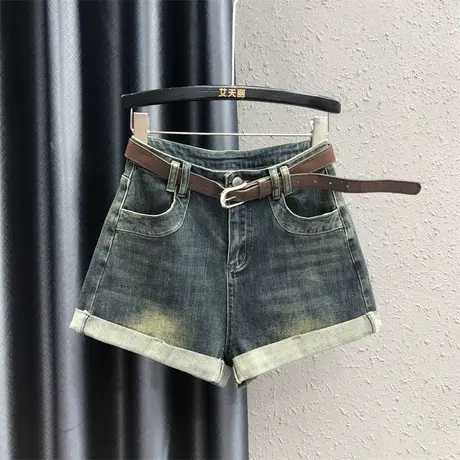 2023秋季新款复古做旧高腰休闲牛仔短裤女时尚显瘦a字阔腿裤百搭商品大图