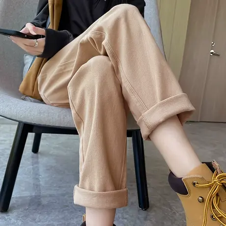 咖色老爹牛仔裤女2023年春秋新款高腰直筒宽松显瘦工装哈伦萝卜裤商品大图