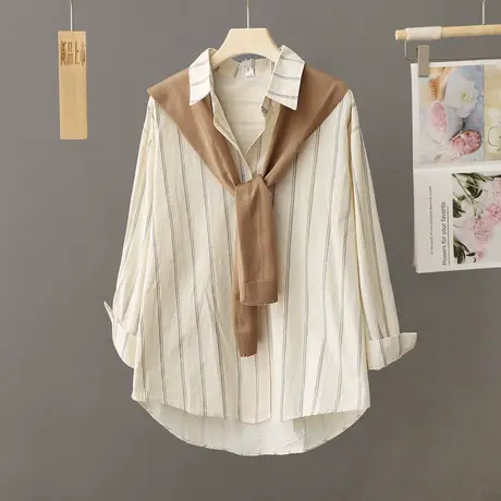 休闲韩版条纹长袖衬衫女外套秋季2023年新款设计感宽松慵懒风衬衣商品大图