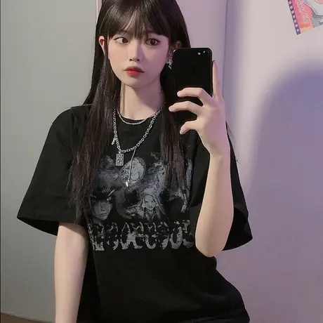 chic港味短袖t恤女夏季宽松韩版设计感小众辣妹纯欲风上衣服ins潮商品大图
