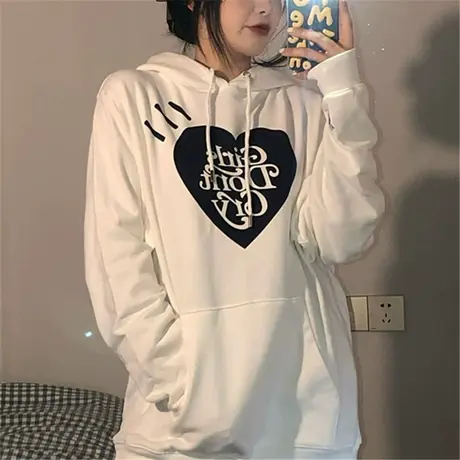 美式复古vintage卫衣女宽松韩版ins连帽上衣春秋薄款oversize外套商品大图