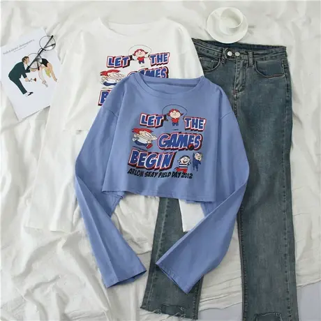 短款长袖T恤女秋冬修身打底衫内搭设计感显瘦百搭高腰学生上衣潮图片