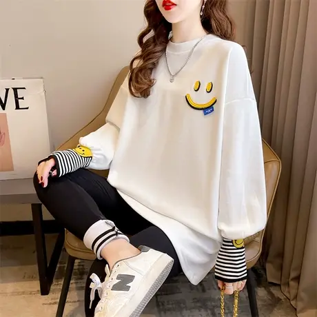 早春长袖t恤女秋冬季韩版宽松中长款加绒内搭洋气保暖德绒打底衫图片