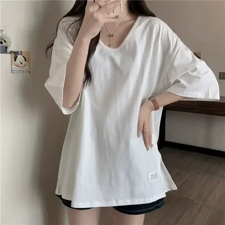 ins超火中长款半袖T恤女夏季宽松大版打底小衫港味chic上衣短袖潮商品大图