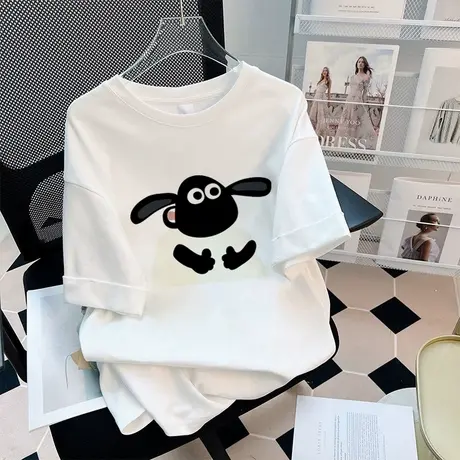 纯棉正肩短袖t恤女夏季oversize港味复古宽松小众设计感chic上衣图片