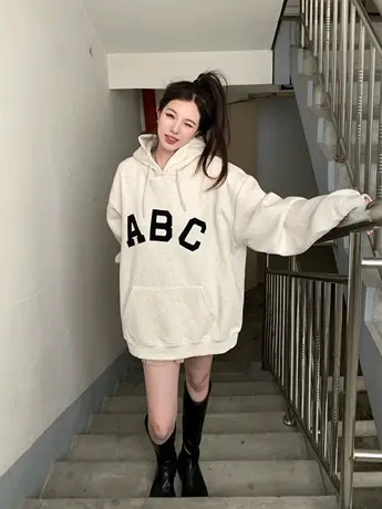 连帽卫衣女小个子宽松慵懒风美式复古hiphop潮牌上衣oversize外套图片