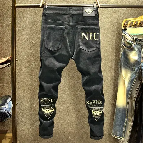 潮牌男士休闲裤修身小脚裤黑色灯芯绒裤子男潮流百搭秋款长裤子商品大图