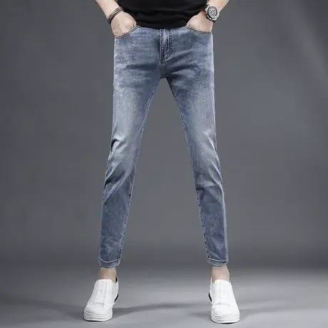 夏季九分牛仔裤男修身小脚2023新款蓝色弹力百搭休闲裤子男9分商品大图