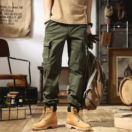 美式复古军绿色工装裤男宽松男士休闲裤夏季薄款裤子男潮牌哈伦裤商品大图