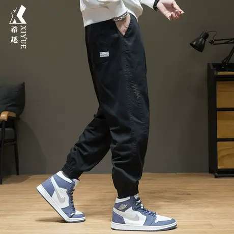 阿美咔叽工装休闲裤男2023秋冬加厚宽松大码胖子拼接束脚加绒长裤商品大图