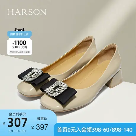 哈森商场同款粗跟方头通勤鞋休闲饰扣满邦秋女单鞋HL224406商品大图