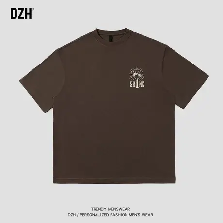 男生260g重磅t恤咖啡色短袖男夏季纯棉宽松五分袖情侣衣服体恤衫商品大图