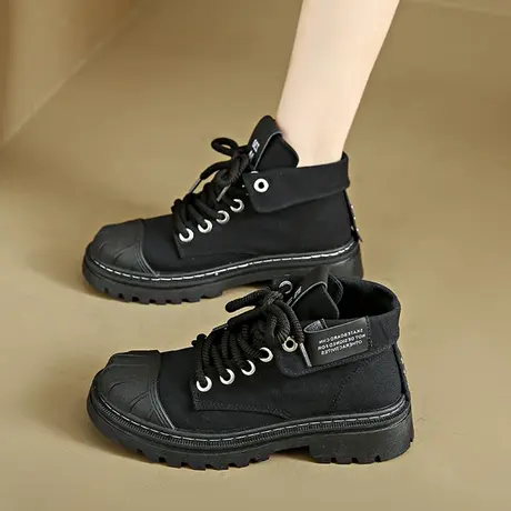 贝壳头马丁靴女夏天2023新款短靴厚底春秋户外工装靴机车帆布单靴商品大图