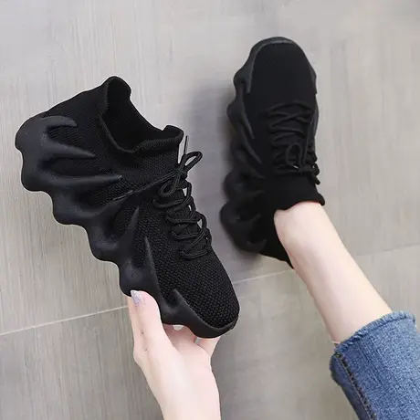 全黑色运动鞋女春秋网面老爹鞋ins潮老北京布鞋女防滑工作鞋夏季商品大图