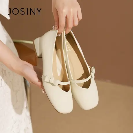 Josiny/卓诗尼法式蝴蝶结粗跟船鞋女夏季2023年新款方跟妈妈单鞋商品大图