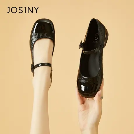 Josiny/卓诗尼玛丽珍鞋女2024春季新款复古小皮鞋小香风粗跟单鞋商品大图