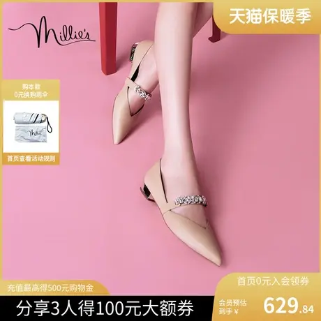 妙丽夏季羊皮浅口钻一字带尖头玛丽珍女单鞋百搭真皮轻便SFT17AQ3商品大图