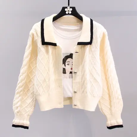 日系polo领短款毛衣外套女秋冬2023新款设计感外穿减龄针织开衫图片