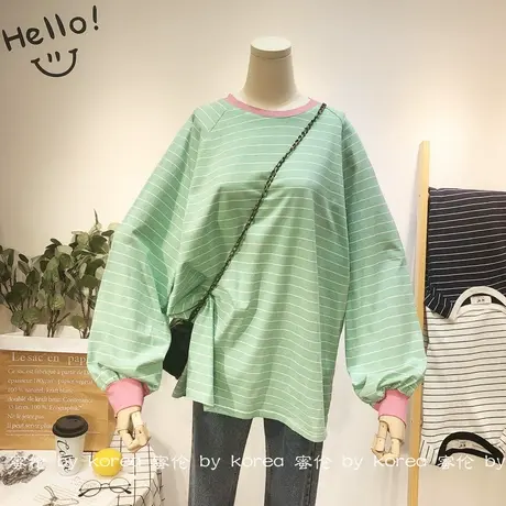 春秋薄款卫衣韩国东大门2020秋季百搭休闲拼色中长款宽松卫衣大码商品大图