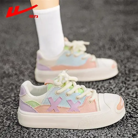 回力开口笑帆布鞋女2024新款秋冬厚底百搭配裙子小众休闲小白板鞋商品大图