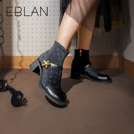 伊伴2022冬新款袜靴瘦瘦靴加绒短靴女靴单靴休闲百搭弹力靴女靴商品大图