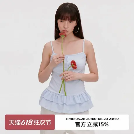 omont蛋挞家复古荷叶边下摆吊带上衣2025夏叠穿修身显瘦无袖上衣商品大图