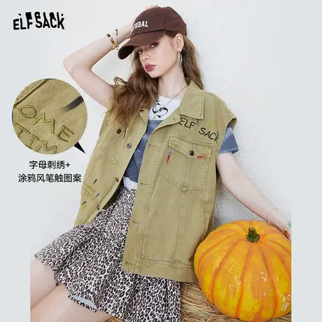 妖精的口袋牛仔马甲女2023夏季新款无袖纯棉刺绣短款美式工装马夹商品大图
