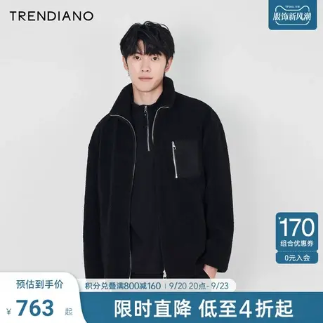 TRENDIANO官方加厚立领毛绒保暖外套男潮2023新款秋季商品大图