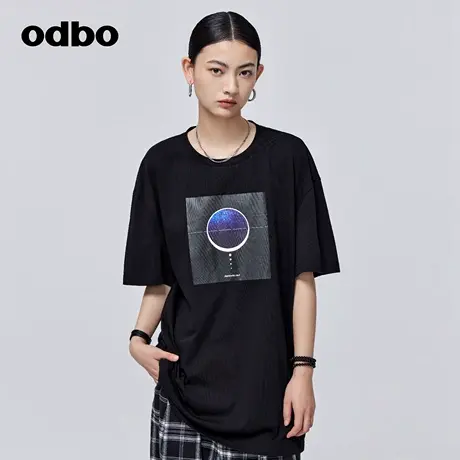 odbo/欧迪比欧原创设计休闲印花T恤女早秋新款舒适宽松上衣图片
