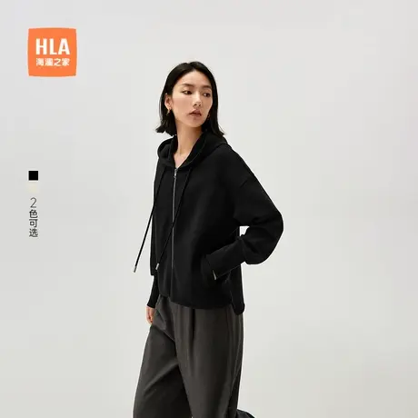 HLA/海澜之家休闲开衫卫衣2025春季新款连帽侧边开衩宽松长袖女装商品大图