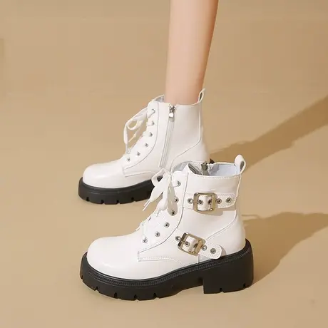 法式复古马丁靴女2025年新款秋季增高粗跟气质短靴英伦风百搭靴子商品大图