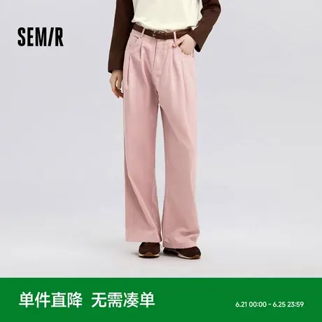 森马休闲裤女遮胯显瘦纯棉长裤通勤百搭春腰带宽松阔腿裤慵懒气质商品大图